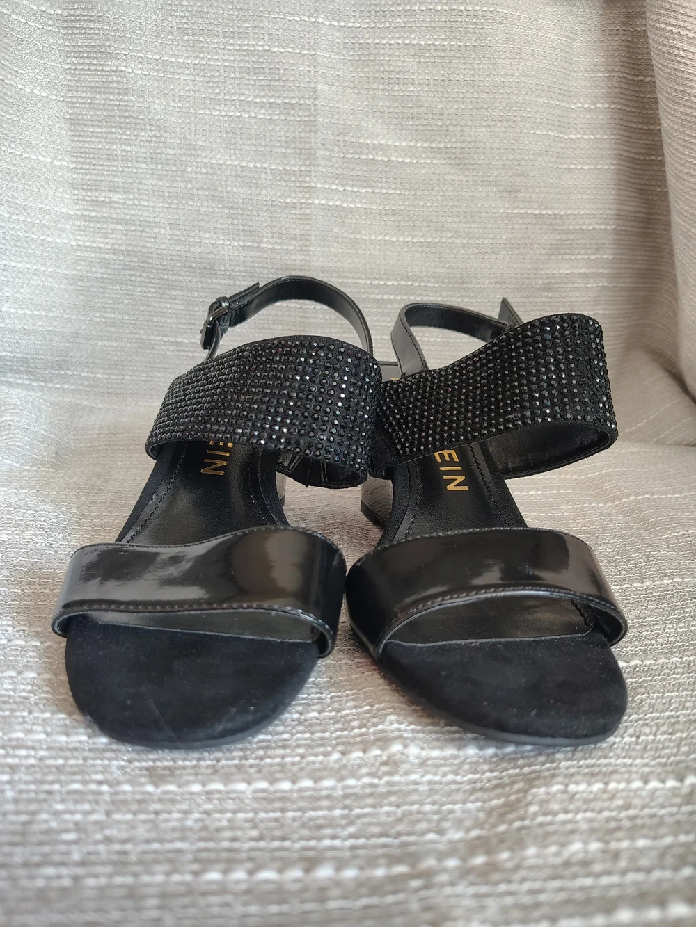 Anne Klein Akelisha Black Rhinestone Wedge Sandals Women's 7.5 Slingback Formal